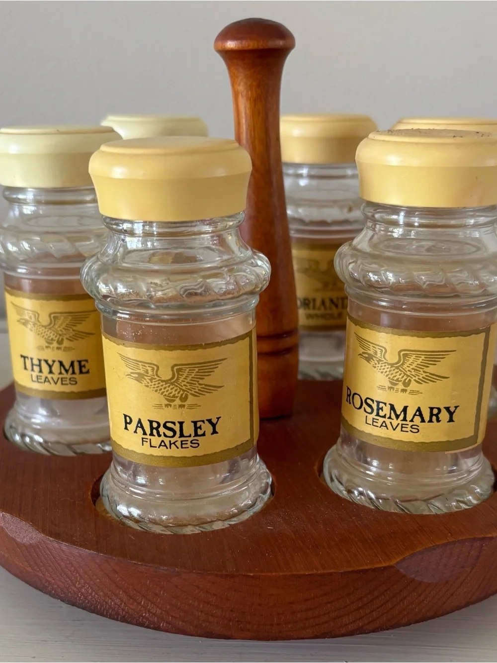Vintage Spice Jar Set with Yellow Labels